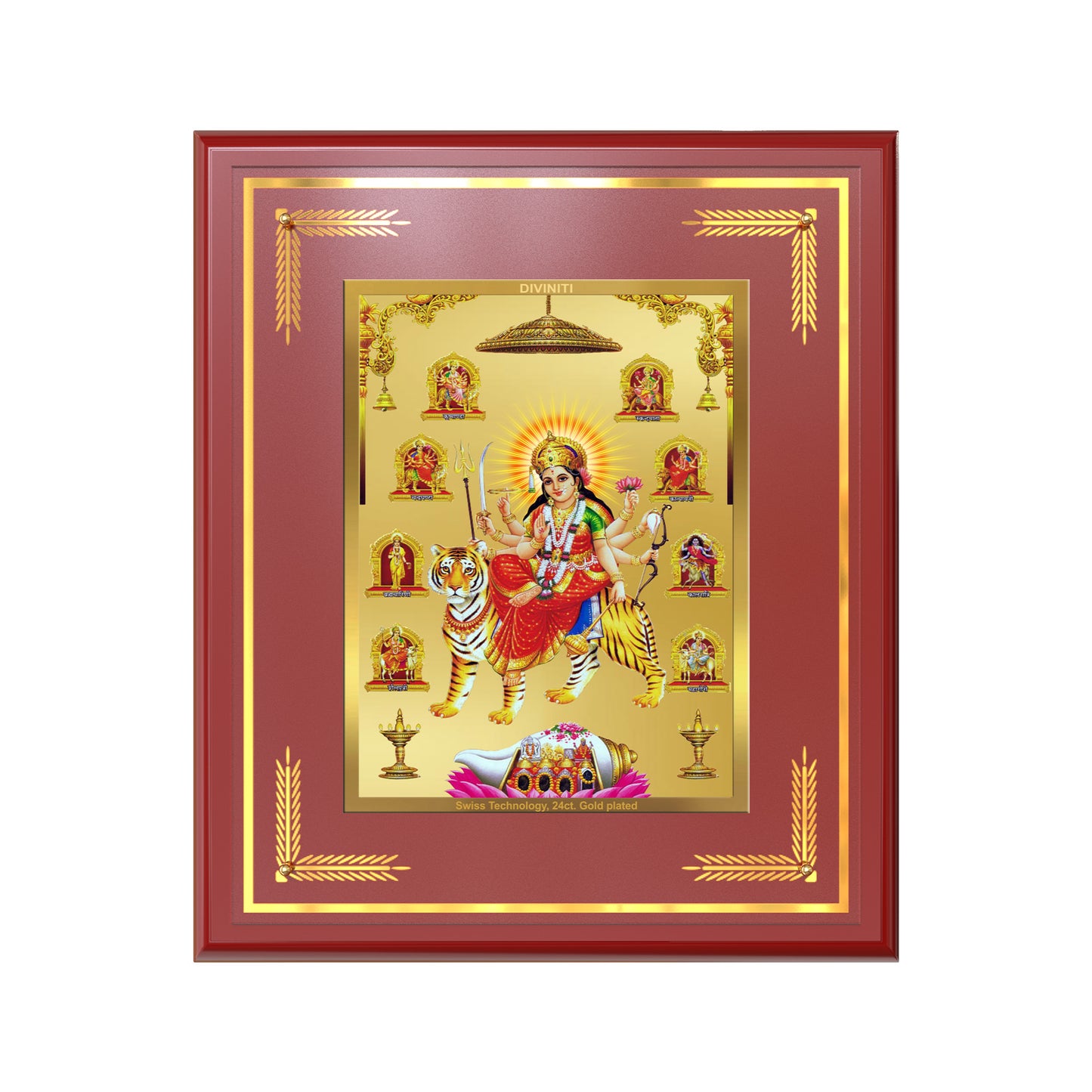 Durga  Nav Durga | Goddess Durga in Her Nine Divine forms Wall Mount Photo Frame in 24K Gold Plated Foil