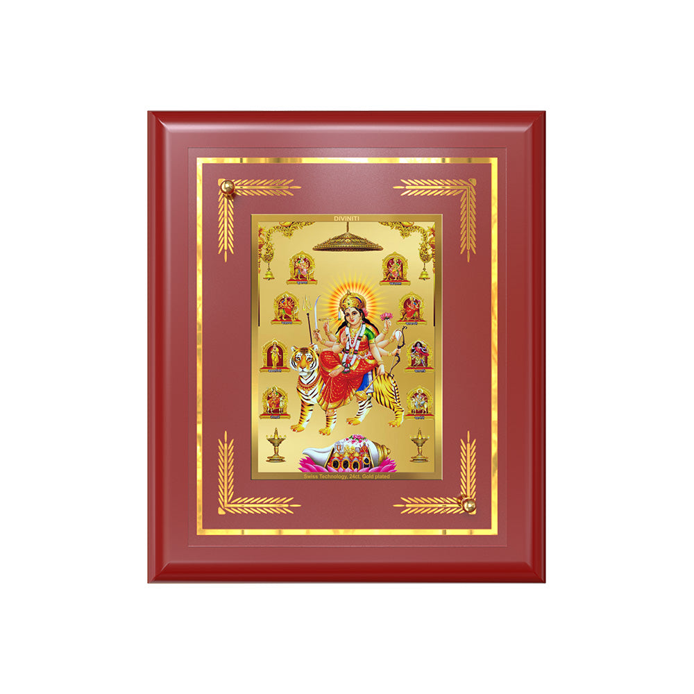 Durga Nav Durga | Goddess Durga in Her Nine Divine Forms Wall & Tabletop Frame in 24K Gold Plated Foil