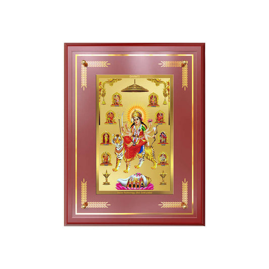 Durga Nav Durga | Goddess Durga in Her Nine Divine Wall and Tabletop Photo Frame in 24K Gold Plated Foil