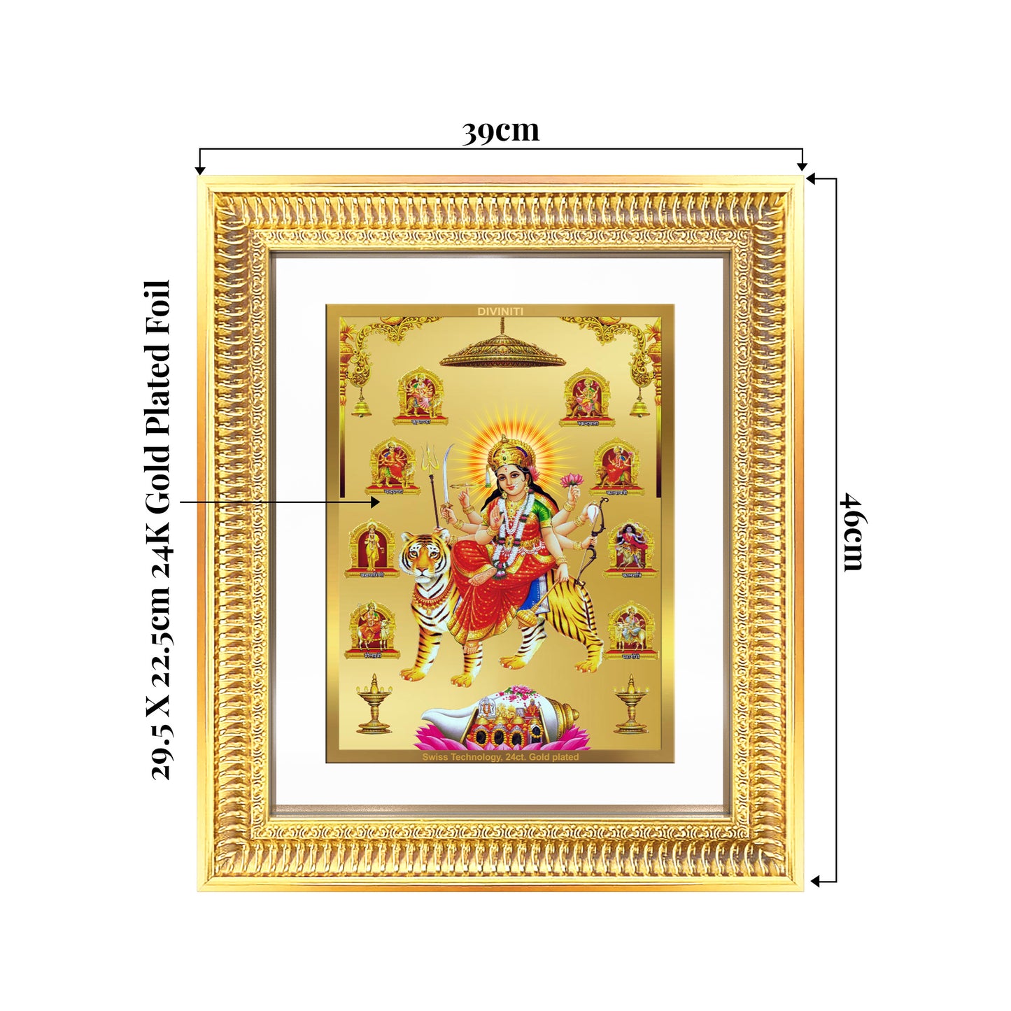 Durga  Nav Durga | Goddess Durga in Her Nine Divine forms Wall Mount Photo Frame in 24K Gold Plated Foil