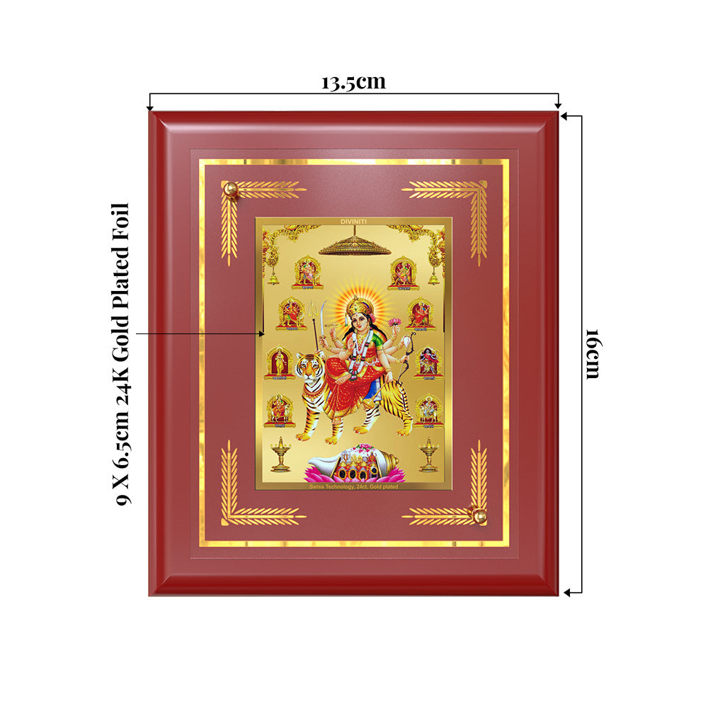 Durga Nav Durga | Goddess Durga in Her Nine Divine Forms Wall & Tabletop Frame in 24K Gold Plated Foil