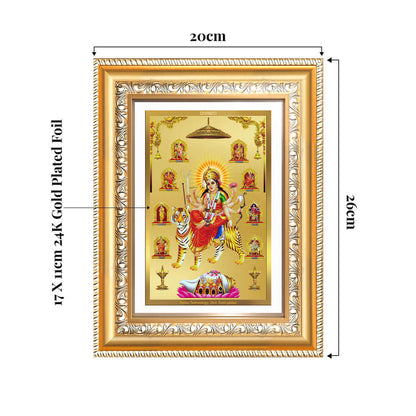 Durga Nav Durga | Goddess Durga in Her Nine Divine Wall and Tabletop Photo Frame in 24K Gold Plated Foil