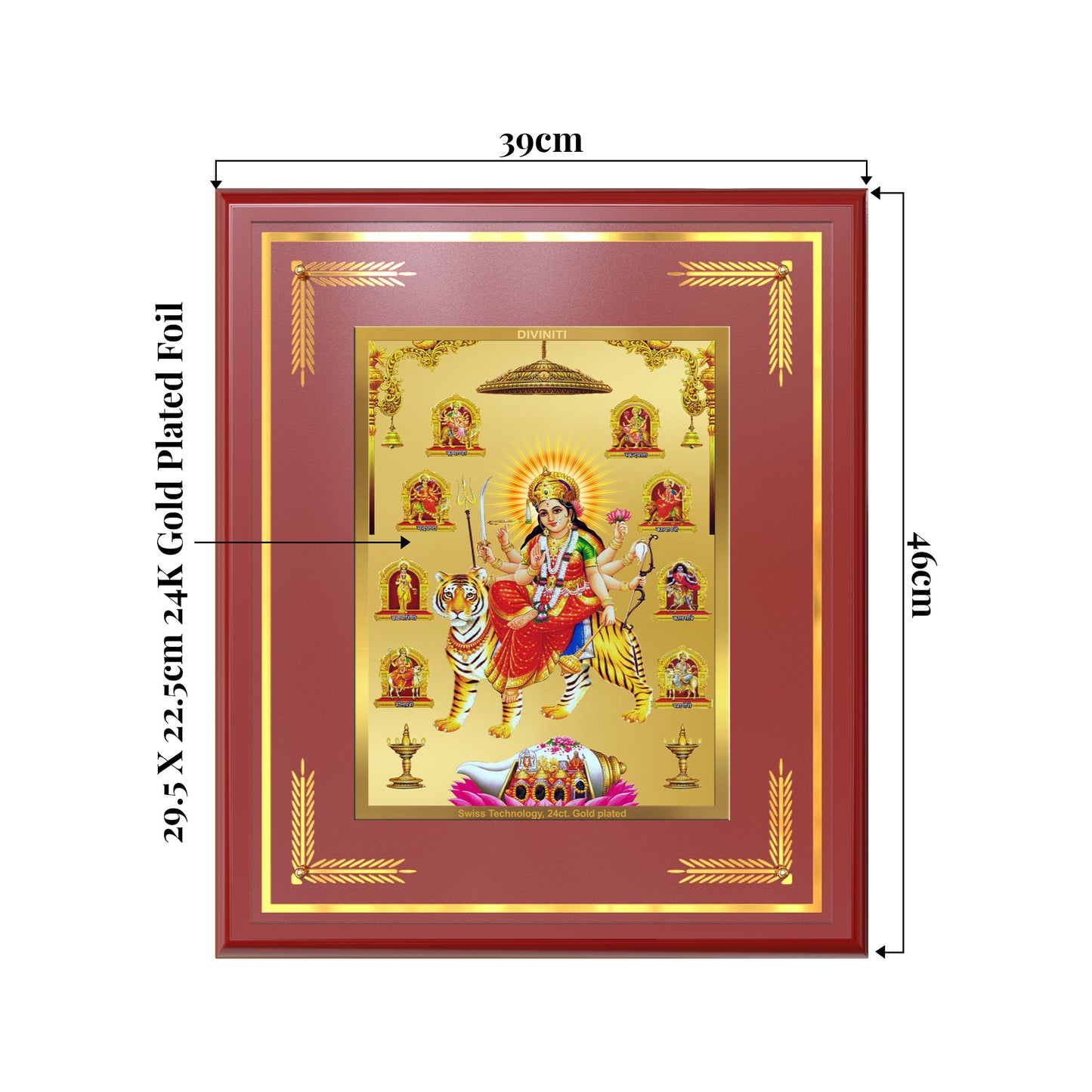 Durga  Nav Durga | Goddess Durga in Her Nine Divine forms Wall Mount Photo Frame in 24K Gold Plated Foil