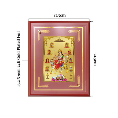 Durga Nav Durga | Goddess Durga in Her Nine Divine Wall and Tabletop Photo Frame in 24K Gold Plated Foil