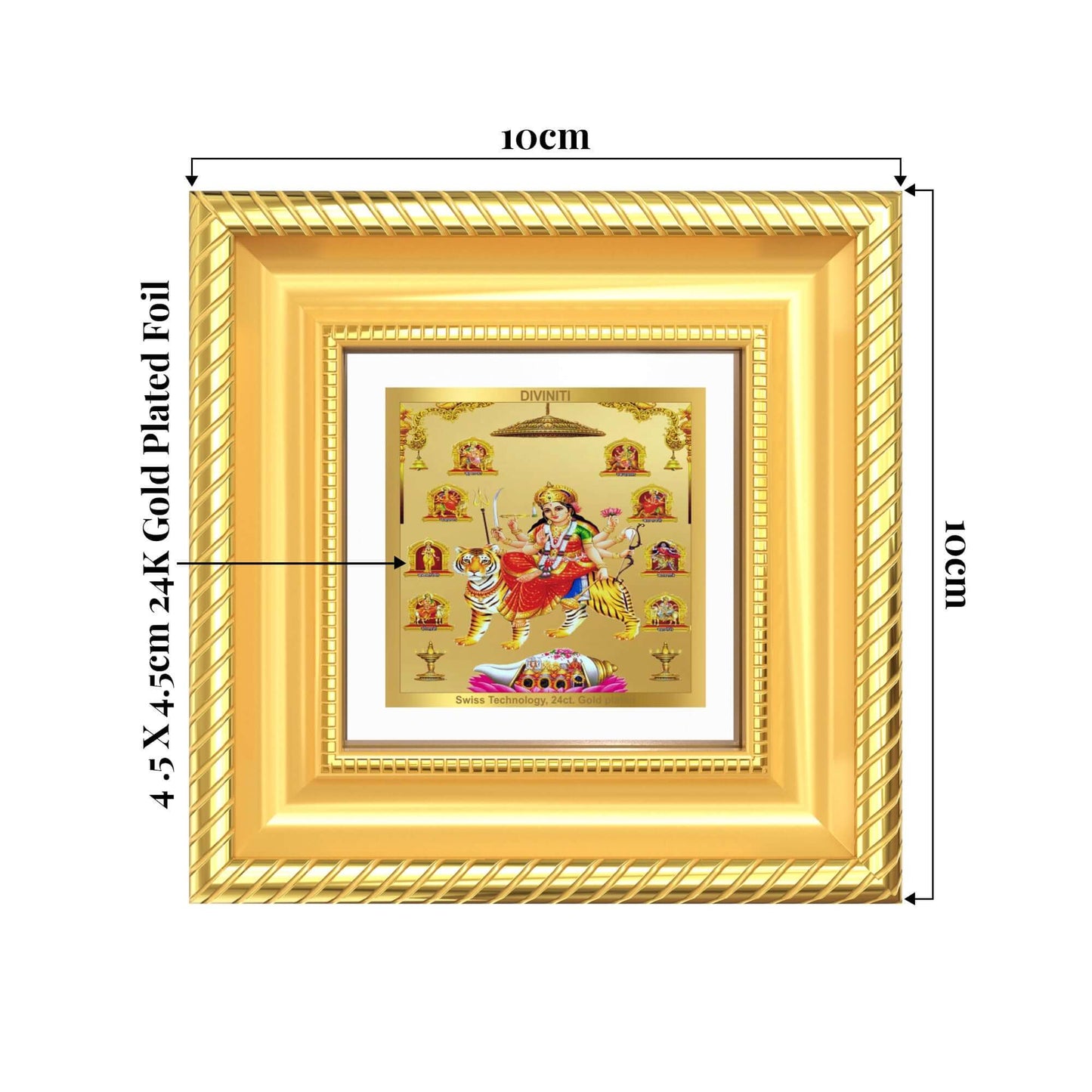 Durga Nav Durga | Goddess Durga in nine forms tabletop frame in 24K gold plated foil with detailed craftsmanship.