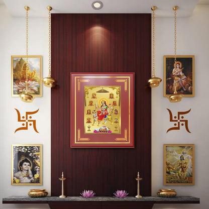 Durga  Nav Durga | Goddess Durga in Her Nine Divine forms Wall Mount Photo Frame in 24K Gold Plated Foil