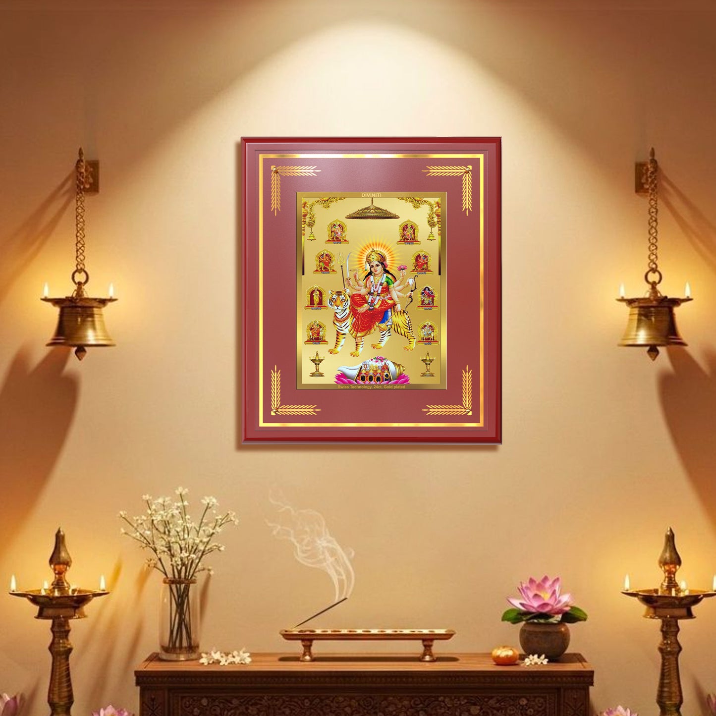 Durga  Nav Durga | Goddess Durga in Her Nine Divine forms Wall Mount Photo Frame in 24K Gold Plated Foil