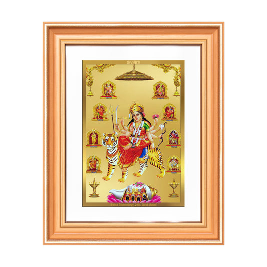 Durga Nav Durga | Goddess Durga in Her Nine Divine forms Wall Mount Photo Frame in 24K Gold Plated Foil