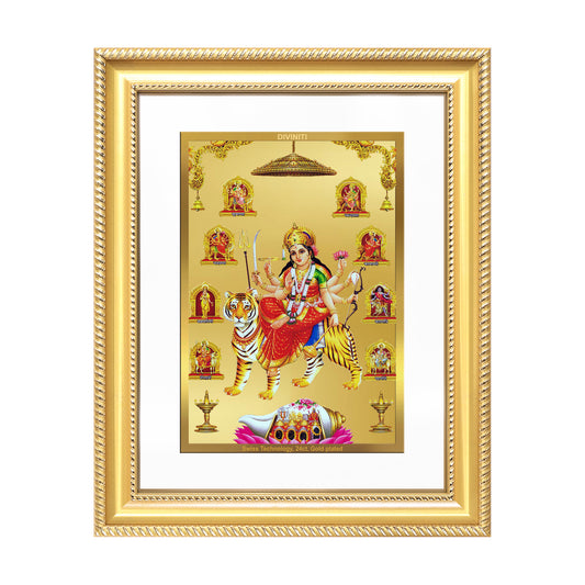 Durga Nav Durga | Goddess Durga in Her Nine Divine forms Wall Mount Photo Frame in 24K Gold Plated Foil