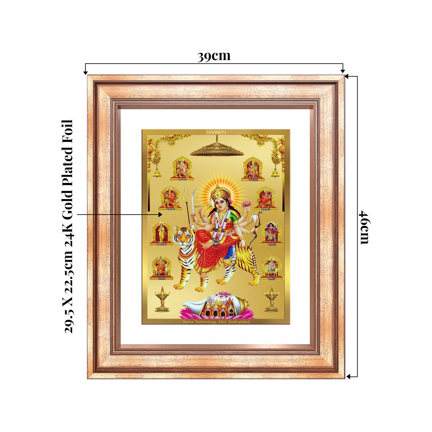 Durga  Nav Durga | Goddess Durga in Her Nine Divine forms Wall Mount Photo Frame in 24K Gold Plated Foil