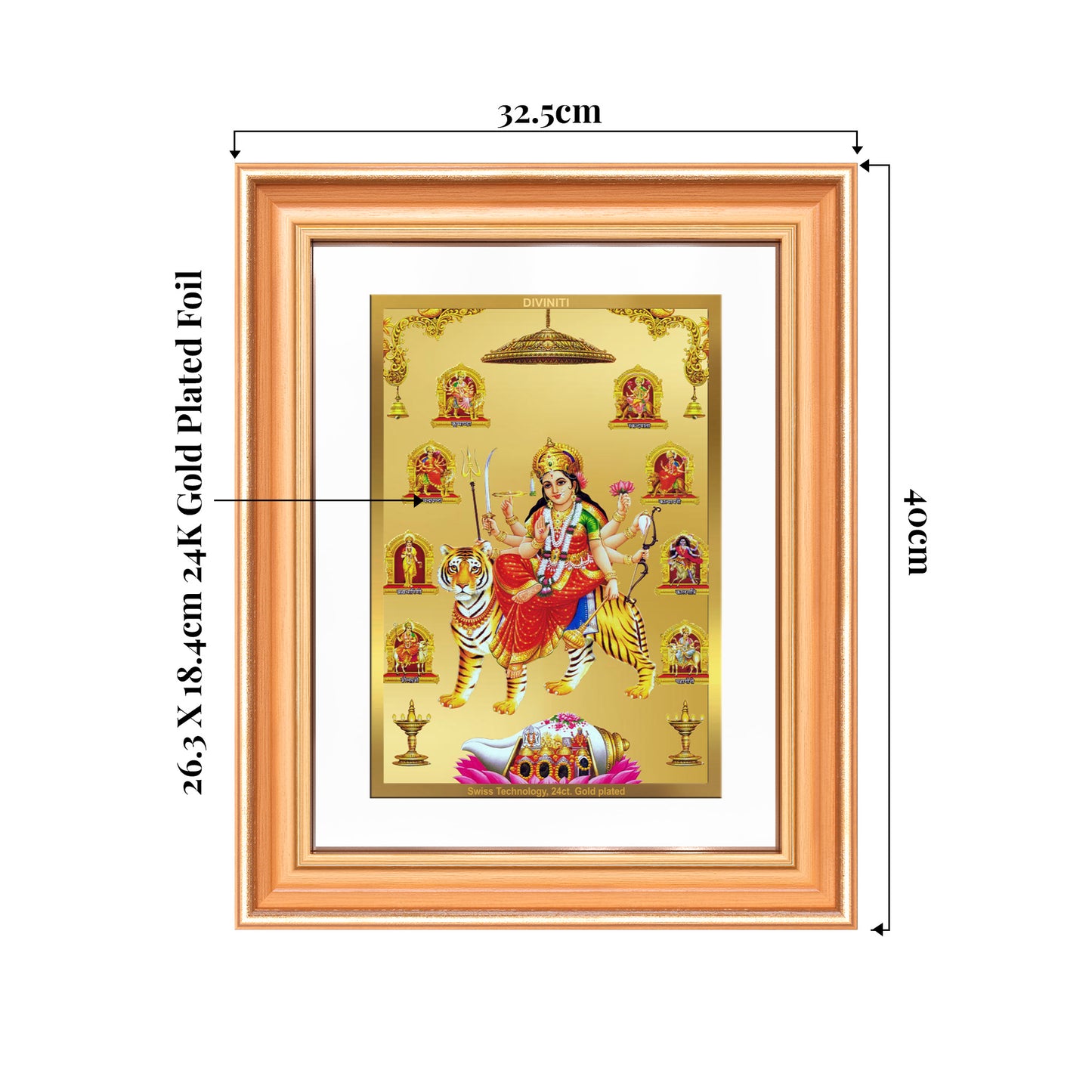 Durga Nav Durga | Goddess Durga in Her Nine Divine forms Wall Mount Photo Frame in 24K Gold Plated Foil