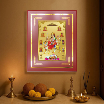 Durga Nav Durga | Goddess Durga in Her Nine Divine forms Wall Mount Photo Frame in 24K Gold Plated Foil
