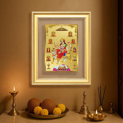 Durga Nav Durga | Goddess Durga in Her Nine Divine forms Wall Mount Photo Frame in 24K Gold Plated Foil