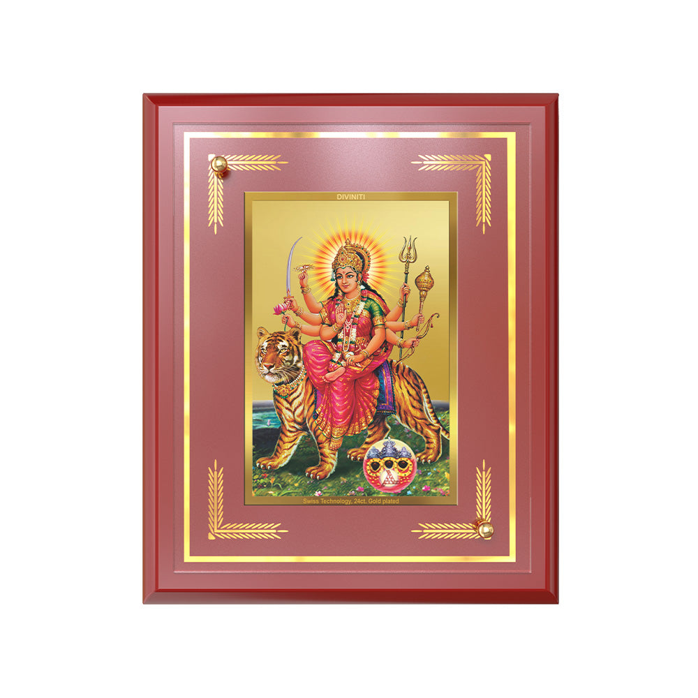 Durga Sherawali Mata with Pind | Divine Wall and Tabletop Photo Frame in 24K Gold Plated Foil