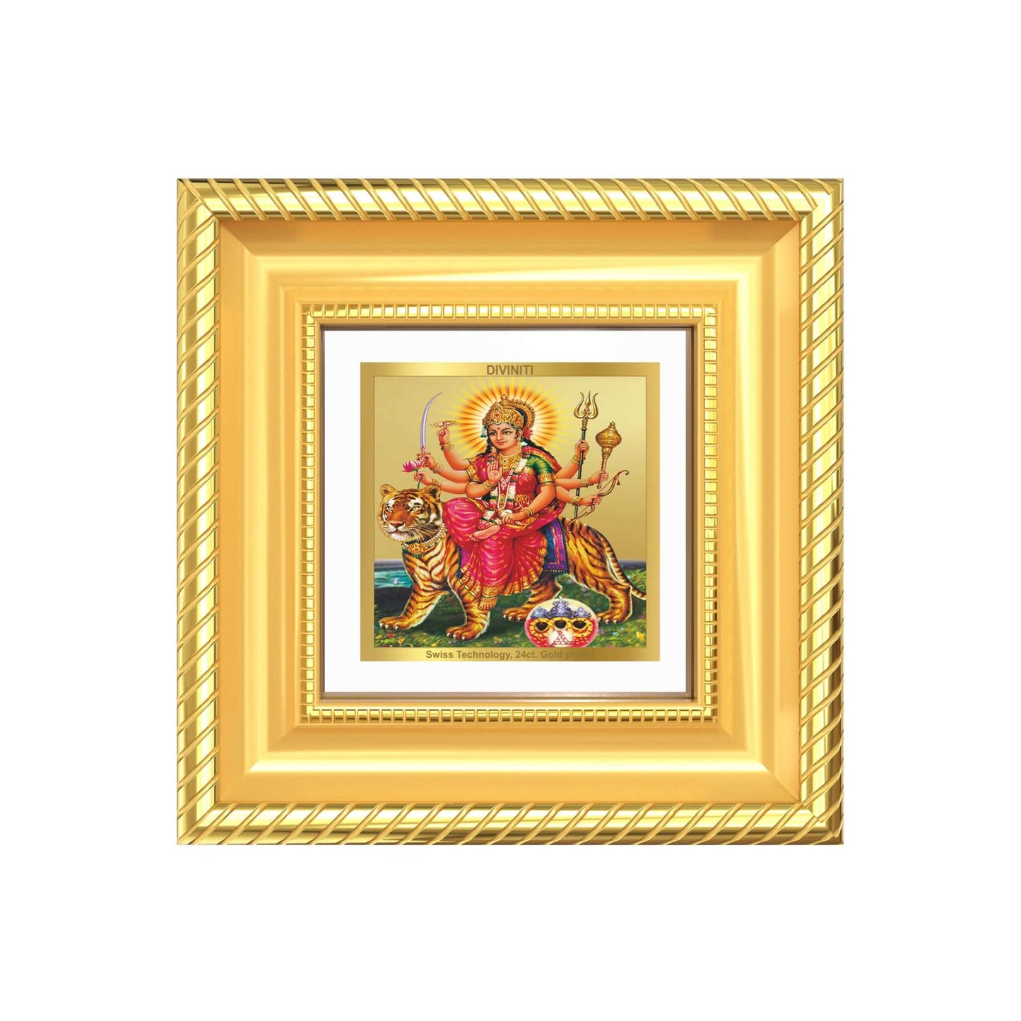 Durga Sherawali Mata | Shakti Roop | Divine Goddess With Pind For Tabletop Frame in 24K Gold Plated Foil