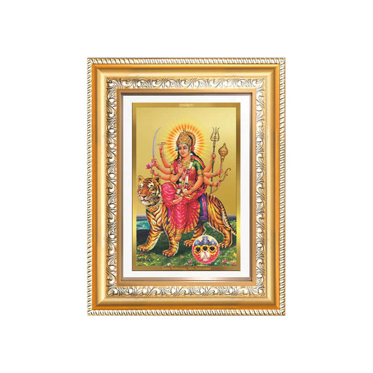 Durga Sherawali Mata with Pind | Divine Wall and Tabletop Photo Frame in 24K Gold Plated Foil