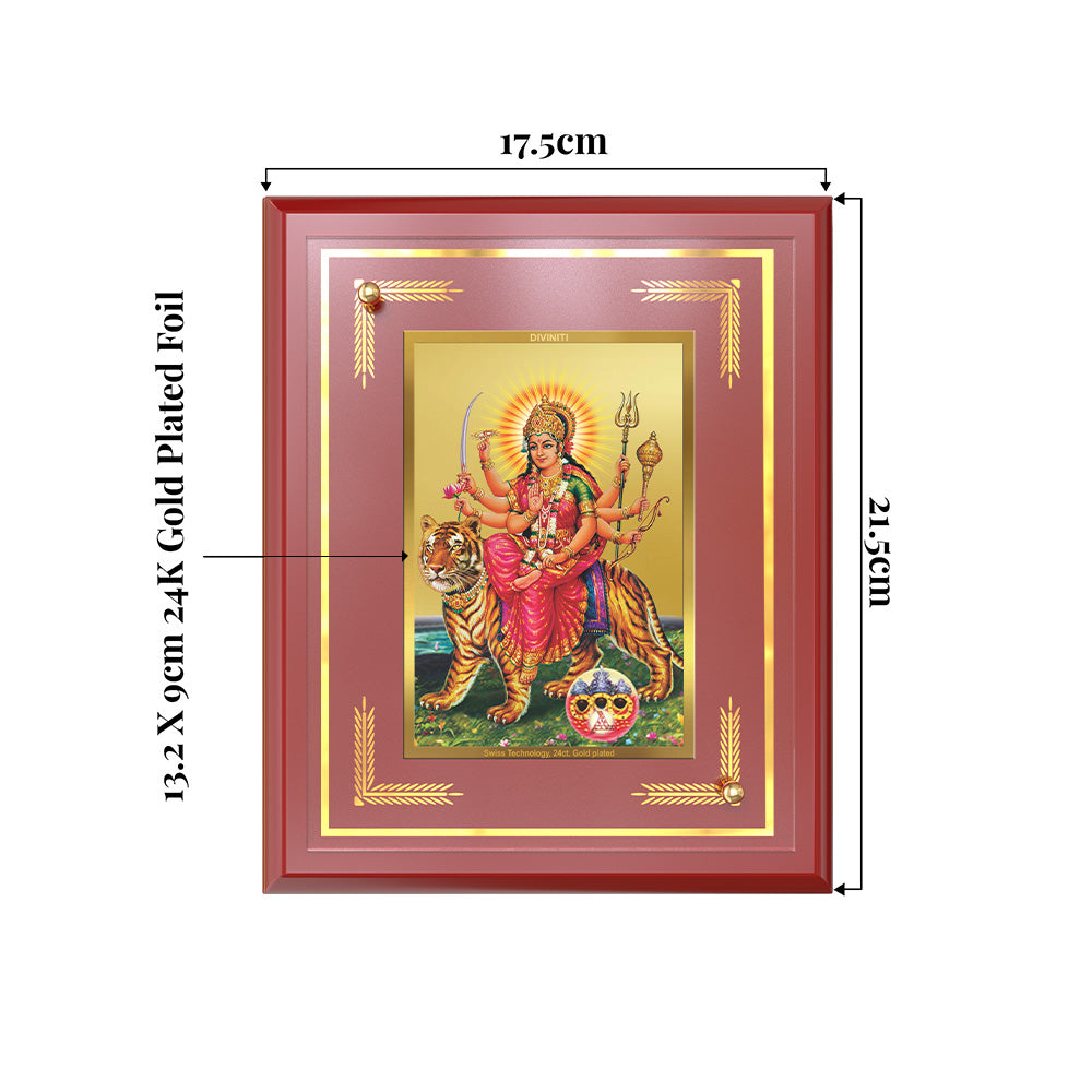 Durga Sherawali Mata with Pind | Divine Wall and Tabletop Photo Frame in 24K Gold Plated Foil