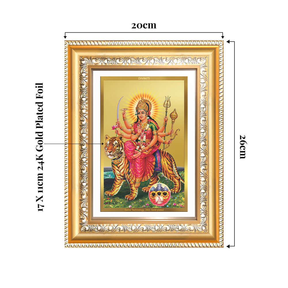 Durga Sherawali Mata with Pind | Divine Wall and Tabletop Photo Frame in 24K Gold Plated Foil