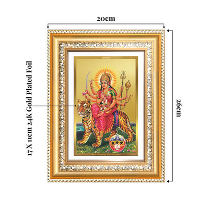 Durga Sherawali Mata with Pind | Divine Wall and Tabletop Photo Frame in 24K Gold Plated Foil