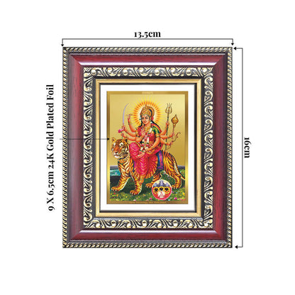 Durga-Sherawali Mata with Pind Wall & Tabletop Frame for Home & Temple in 24K Gold Plated Foil