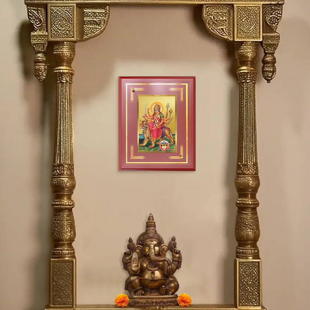 Durga Sherawali Mata with Pind | Divine Wall and Tabletop Photo Frame in 24K Gold Plated Foil