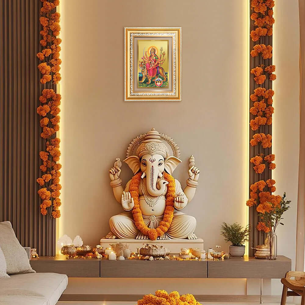 Durga Sherawali Mata with Pind | Divine Wall and Tabletop Photo Frame in 24K Gold Plated Foil