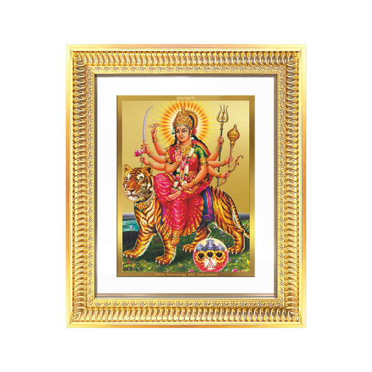 Durga Sherawali Mata with Pind | Divine Wall Mount Photo Frame in 24K Gold Plated Foil