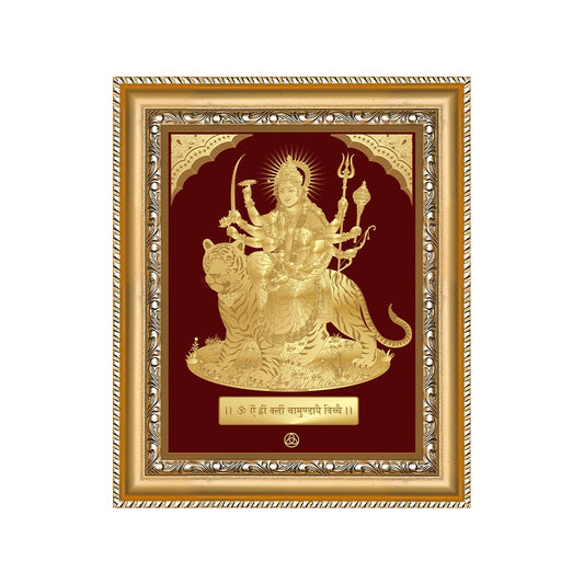 Durga-Sherawali Mata with Pind | Goddess of Power & Protection & Gold on Gold Wall Hanging Frame in 24K Gold Plated Foil