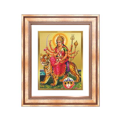 Durga Sherawali Mata with Pind | Divine Wall Mount Photo Frame in 24K Gold Plated Foil