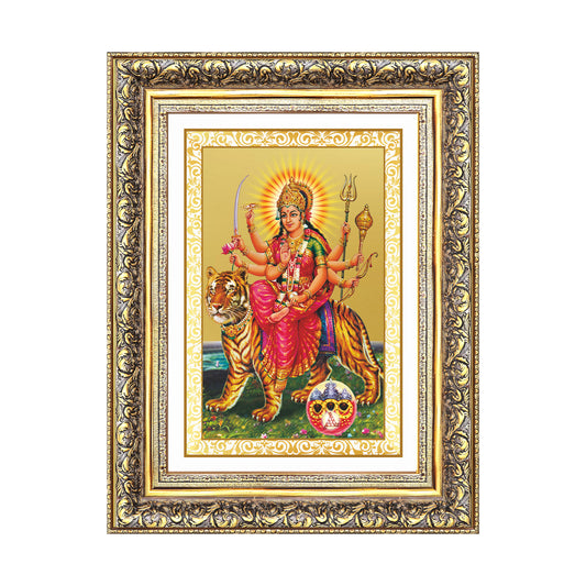 Durga Sherawali Mata with Pind | Divine Wall Mount Photo Frame in 24K Gold Plated Foil