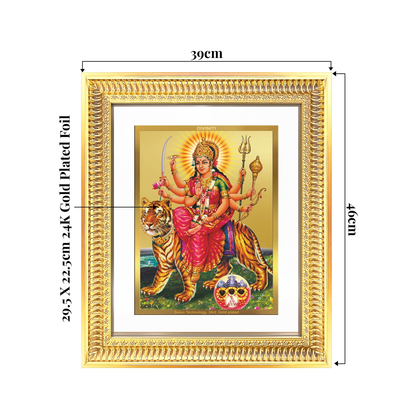 Durga Sherawali Mata with Pind | Divine Wall Mount Photo Frame in 24K Gold Plated Foil