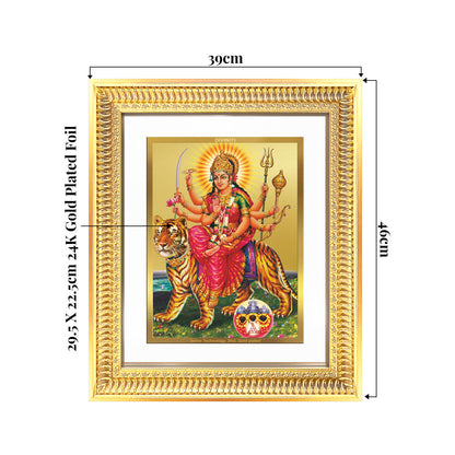 Durga Sherawali Mata with Pind | Divine Wall Mount Photo Frame in 24K Gold Plated Foil