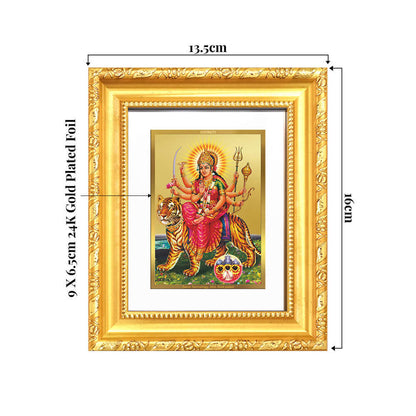 Durga Sherawali Mata framed artwork in 24K gold plated foil, showcasing the divine Goddess on a tiger.