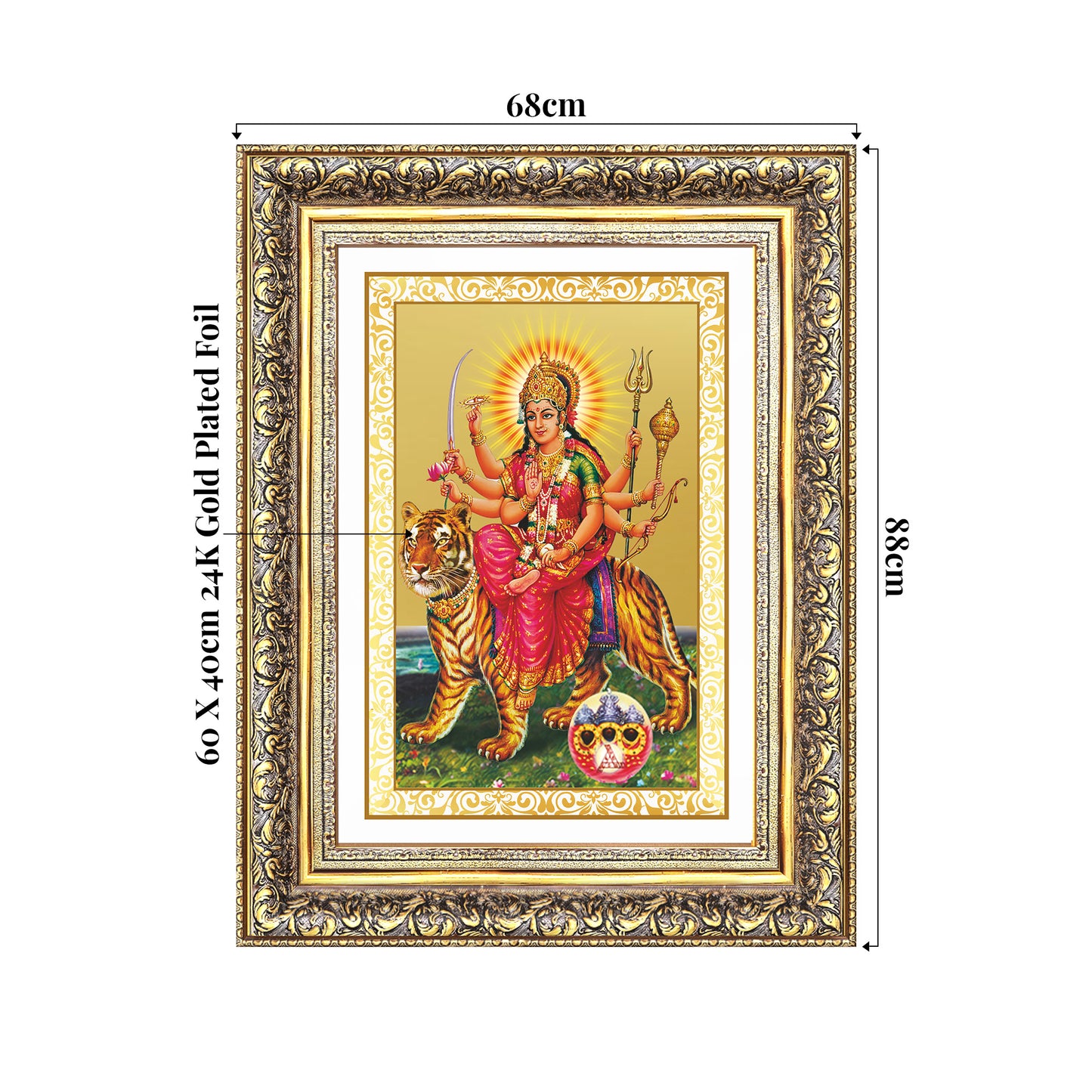 Durga Sherawali Mata with Pind | Divine Wall Mount Photo Frame in 24K Gold Plated Foil