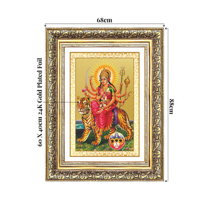 Durga Sherawali Mata with Pind | Divine Wall Mount Photo Frame in 24K Gold Plated Foil