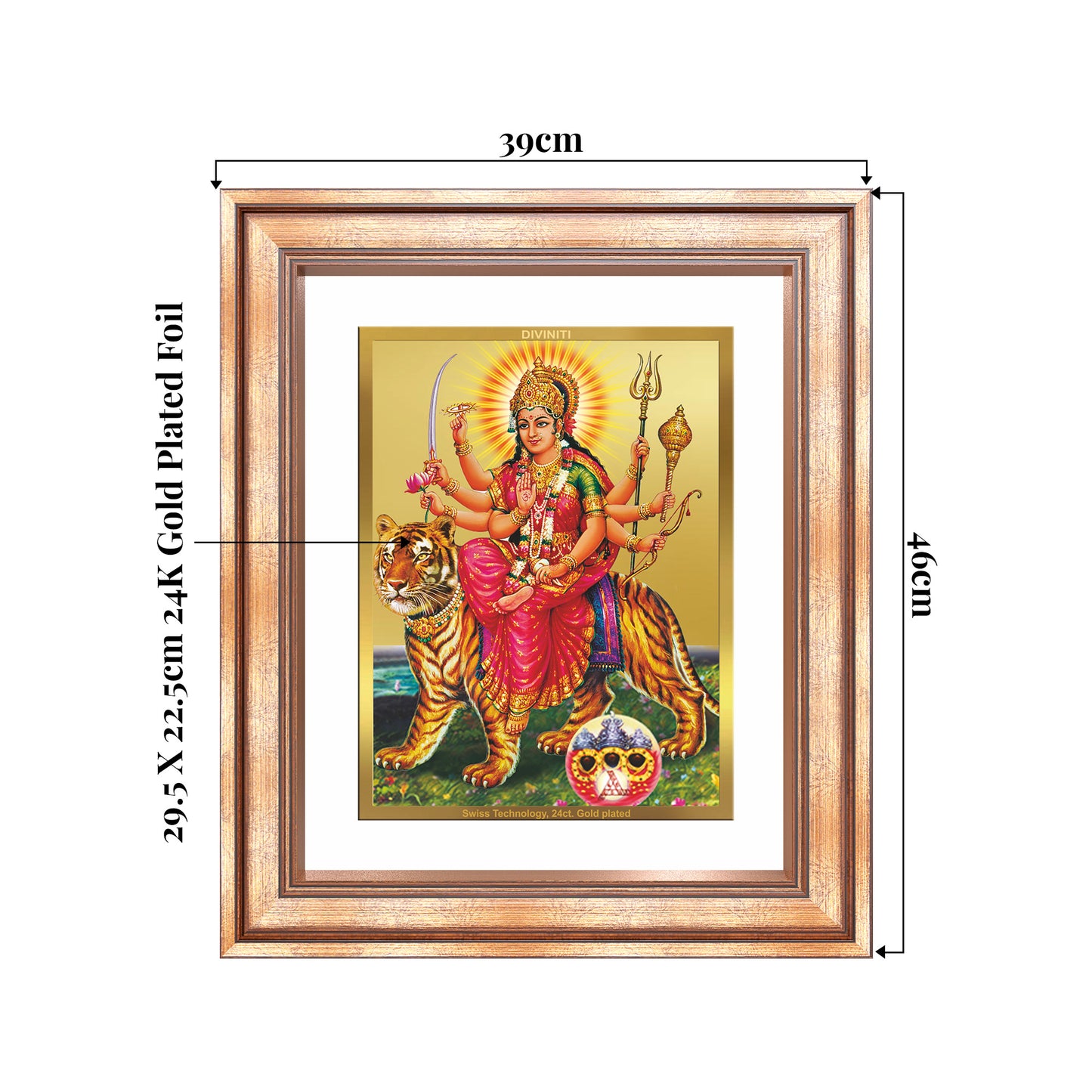 Durga Sherawali Mata with Pind | Divine Wall Mount Photo Frame in 24K Gold Plated Foil