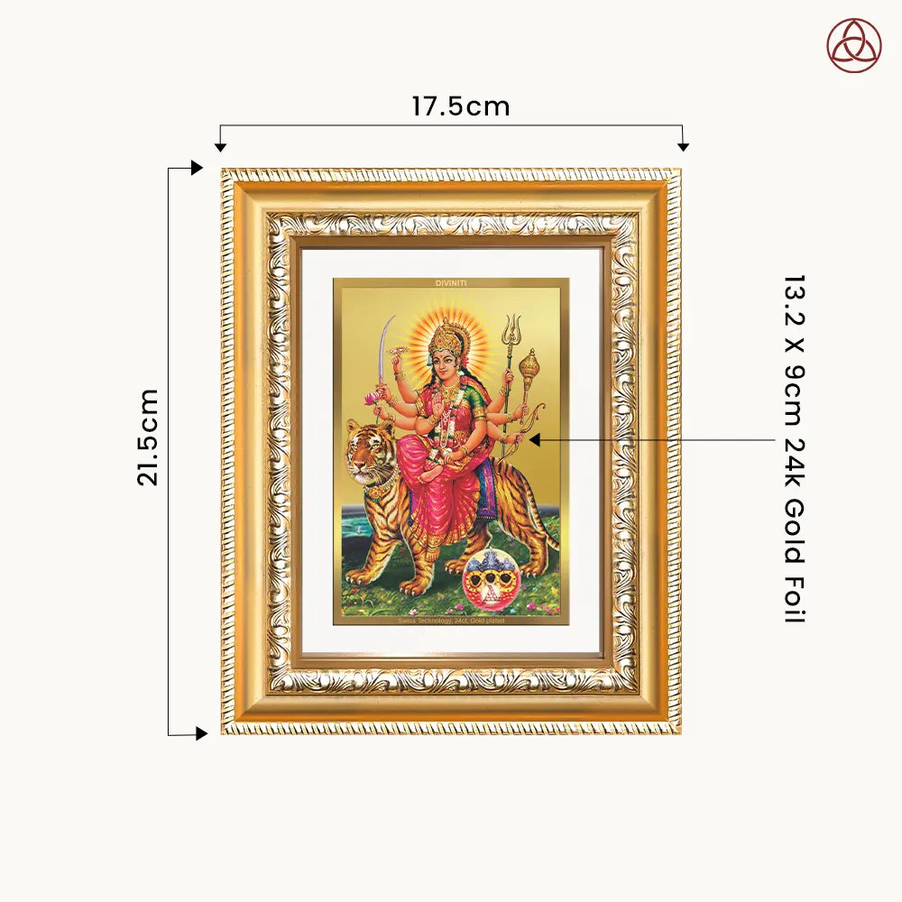Durga Sherawali Mata with Pind | Divine Wall & Tabletop Photo Frame in 24K Gold Plated Foil