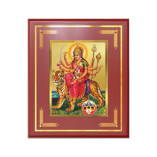 Durga Sherawali Mata with Pind | Divine Wall Mount Photo Frame in 24K Gold Plated Foil