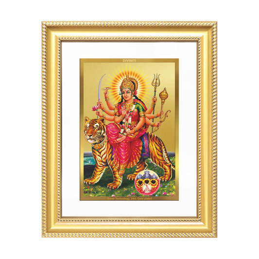 Durga Sherawali Mata with Pind | Divine Wall Mount Photo Frame in 24K Gold Plated Foil