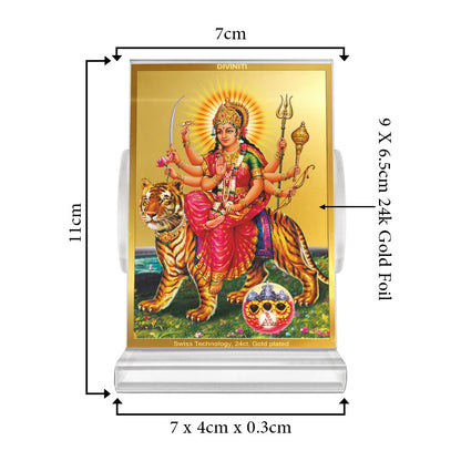 Diviniti 24K Gold Plated Goddess Durga Frame For Car Dashboard, Home Decor, Puja, Gift (11 x 6.8 CM)