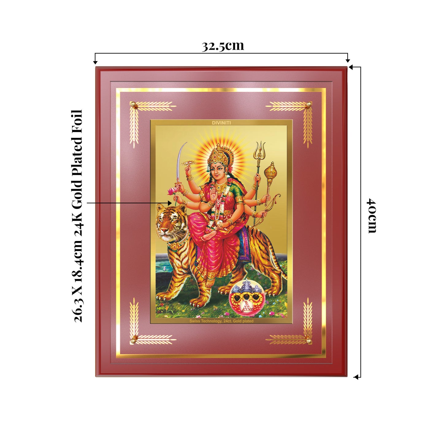 Durga Sherawali Mata with Pind | Divine Wall Mount Photo Frame in 24K Gold Plated Foil
