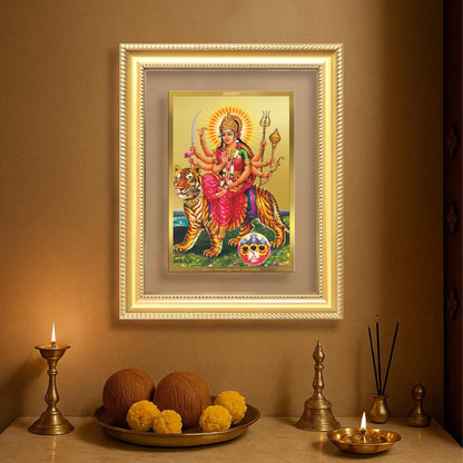 Durga Sherawali Mata with Pind | Divine Wall Mount Photo Frame in 24K Gold Plated Foil