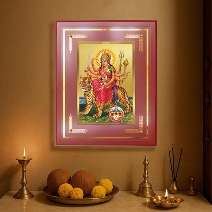 Durga Sherawali Mata with Pind | Divine Wall Mount Photo Frame in 24K Gold Plated Foil
