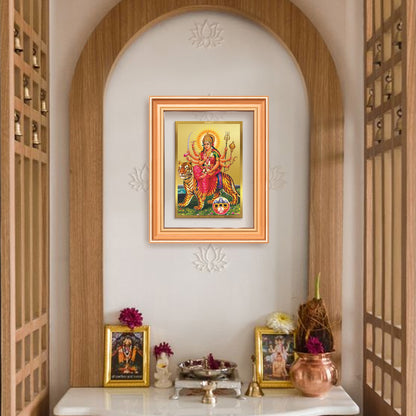 Durga Sherawali Mata with Pind | Divine Wall Mount Photo Frame in 24K Gold Plated Foil