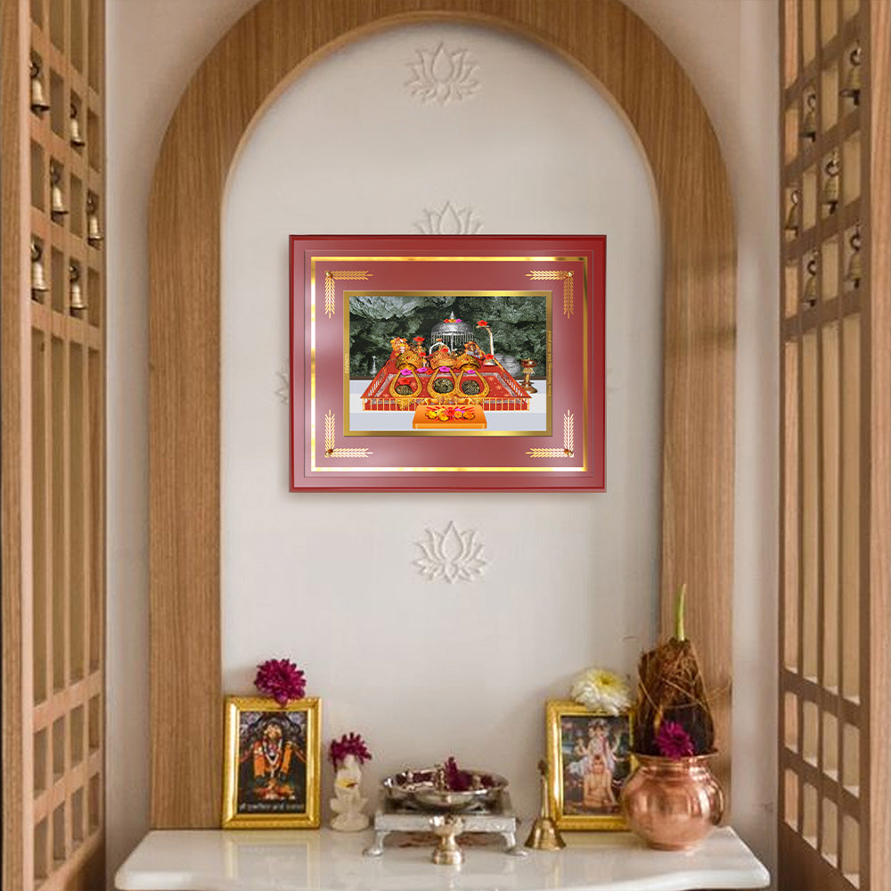 Durga  Vaishno Devi Mata Ka Darbar | Divine Wall & Tabletop Frame in 24K Gold Plated Foil