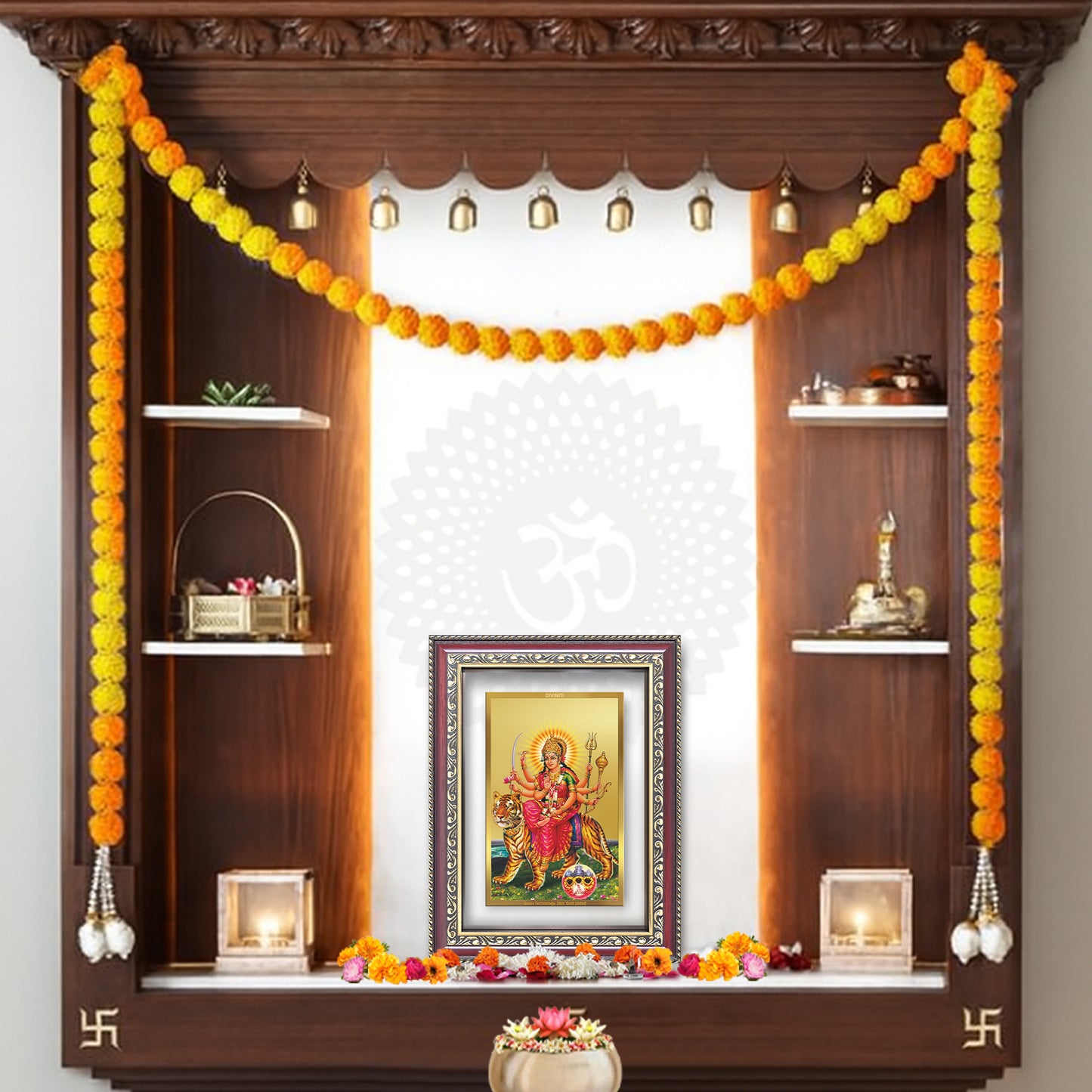Durga Vaishno Devi | Mata Ka Darbar | Divine Wall and Tabletop Photo Frame in 24K Gold Plated Foil
