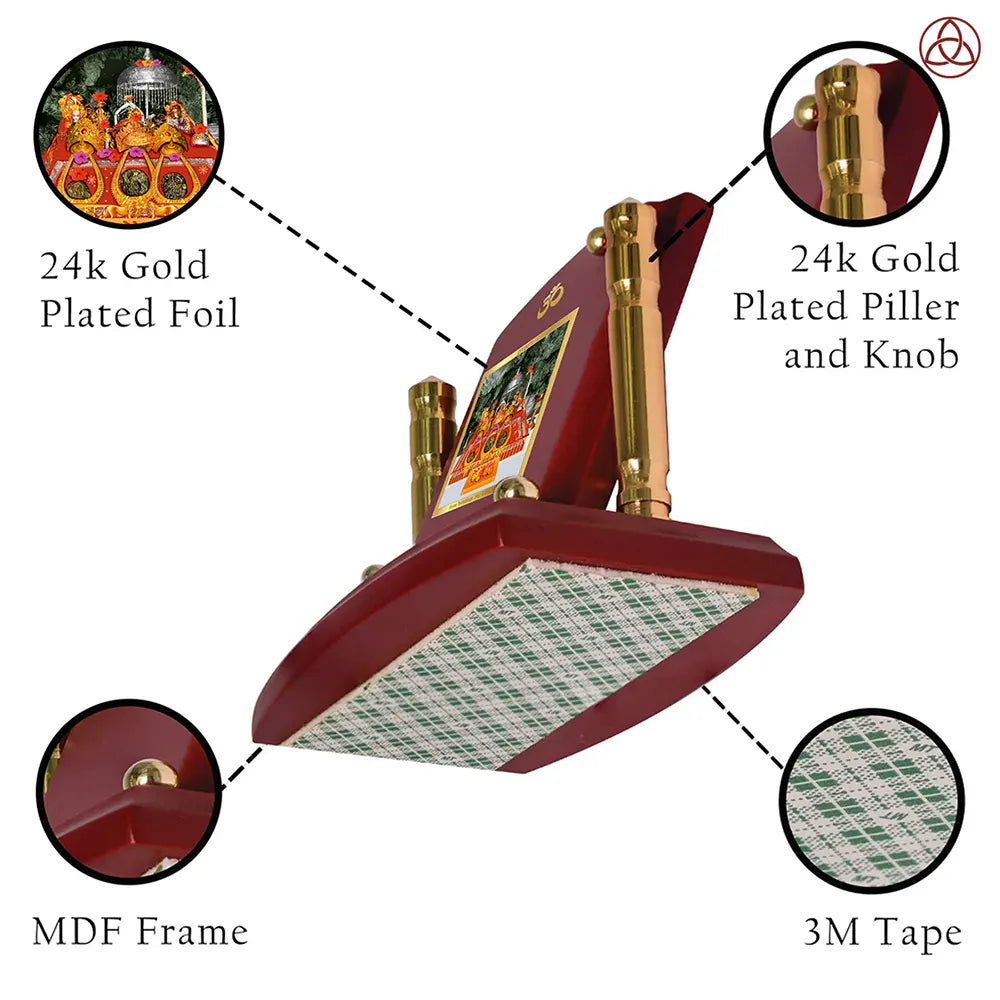Durga Vaishno Devi Mata Ka Darbar | Divine Car Dashboard Frame in 24K Gold Plated Foil