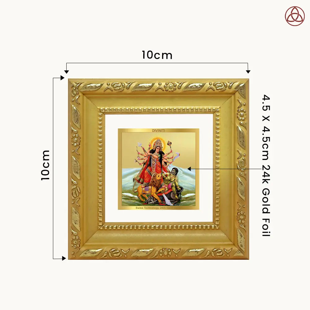 Durga Mahishasura Mardini | Goddess Durga Slaying Mahishasura Tabletop Frame in 24K Gold Plated Foil