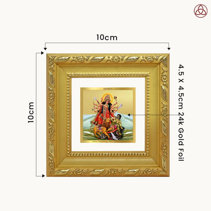 Durga Mahishasura Mardini | Goddess Durga Slaying Mahishasura Tabletop Frame in 24K Gold Plated Foil