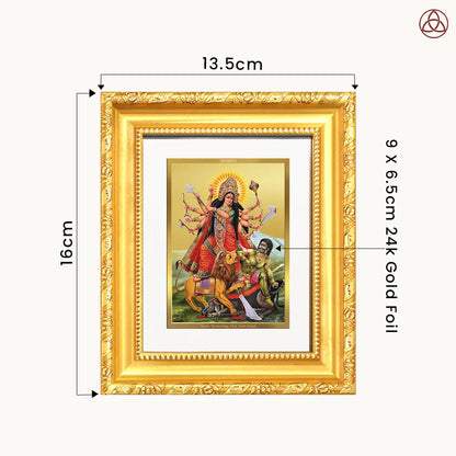 Durga Mahishasura Mardini | Goddess Durga Slaying Mahishasura Wall Hanging & Tabletop Frame in 24K Gold Plated Foil